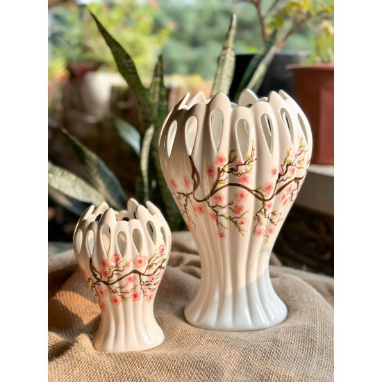 Lọ hoa dáng bàn tay Phật vẽ hoa đào LH033HĐ