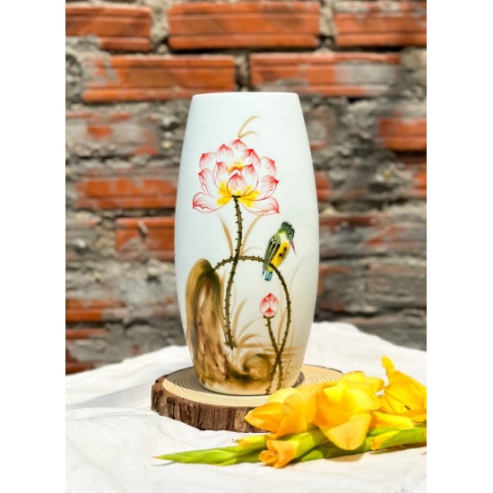 Lọ hoa dáng bom sen đỏ LH035B