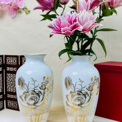 Lọ hoa men trắng vẽ vàng kim nhiều cảnh LH037A Lọ hoa men trắng vẽ vàng kim nhiều cảnh LH037A