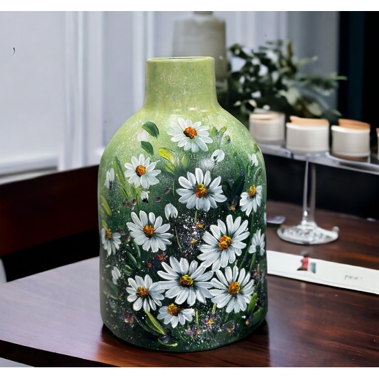 Bình cắm hoa Bát Tràng vẽ tay hoa cúc trắng LH18C