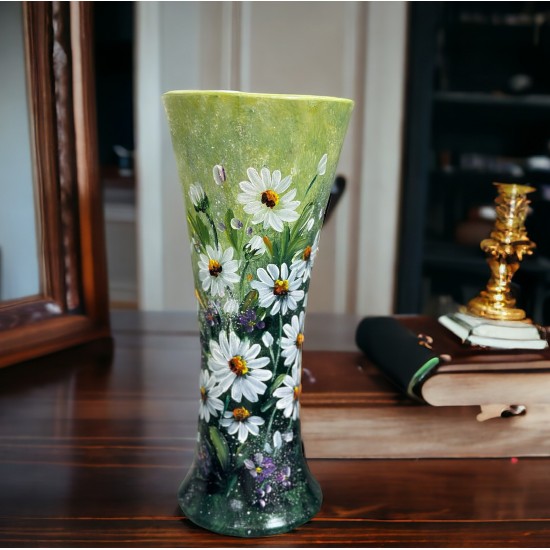 Bình cắm hoa Bát Tràng vẽ tay hoa cúc trắng LH18D