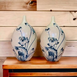 Lọ hoa dáng xe điếu men rạn hoa sen LH19 Lọ hoa dáng xe điếu men rạn hoa sen LH19