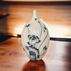 Lọ hoa dáng xe điếu men rạn hoa sen LH19