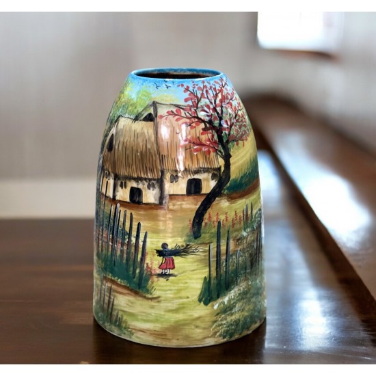 Bình hoa trang trí Bát Tràng vẽ tay cảnh làng quê LH20