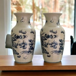 Đôi lọ hoa thờ dáng lục bình men rạn Rồng Phượng LHT01A