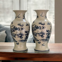 Đôi lọ hoa thờ men rạn dáng đui dế Rồng Phượng LHT01B