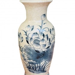 Đôi lọ hoa thờ men rạn Hoa Sen LHT02