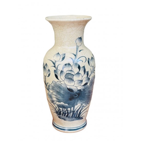 Đôi lọ hoa thờ men rạn Hoa Sen LHT02