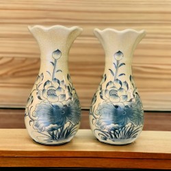 Đôi lọ hoa thờ men rạn miệng lượn Hoa Sen LHT02B
