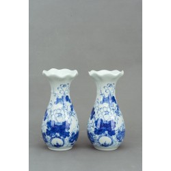 Đôi lọ hoa thờ miệng lượn men lam Sen Cá LHT03A