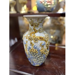 Lọ hoa thờ men rạn đắp nổi Công Đào LHT06A