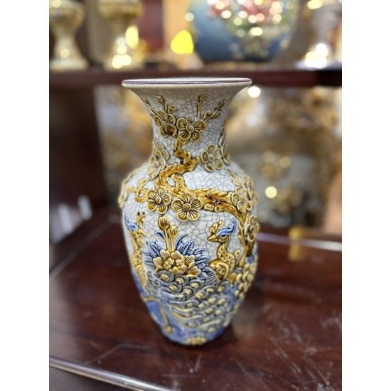 Lọ hoa thờ men rạn đắp nổi Công Đào LHT06A