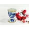 Ly sứ uống rượu men lam giả cổ vẽ sơn thủy bọc đồng LS01A