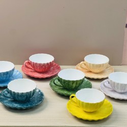 Bộ ly tách cafe dáng múi các màu vân đá LT03B