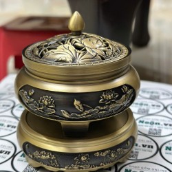Lư đồng đốt trầm khắc hoa sen LX03