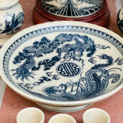 Mâm bồng men rạn họa tiết Rồng Phượng nhiều kích thước MBT01