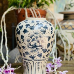 Mai bình vẽ hoa phù dung men rạn Bát Tràng MB02 Mai bình vẽ hoa phù dung men rạn Bát Tràng MB02