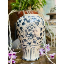 Mai bình vẽ hoa phù dung men rạn Bát Tràng MB02