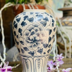 Mai bình vẽ hoa phù dung men rạn Bát Tràng MB02