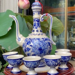 Bộ bình rót rượu Bát Tràng vẽ hoa phù dung NR11 Bộ bình rót rượu Bát Tràng vẽ hoa phù dung NR11