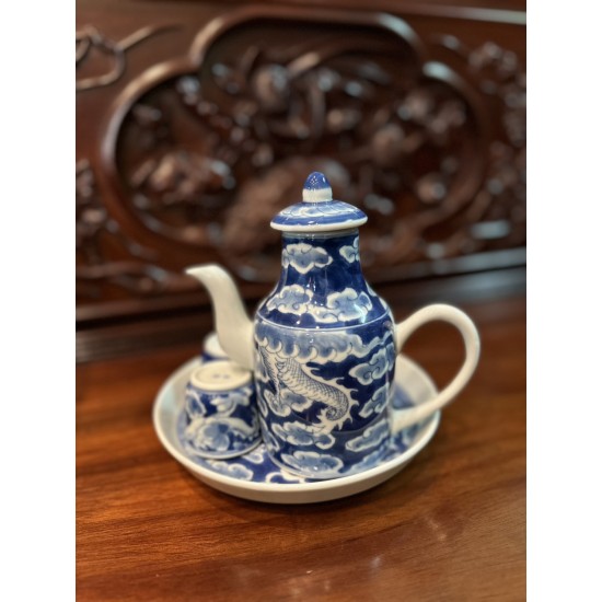 Bộ bình rót rượu Bát Tràng vẽ long ẩn NR12