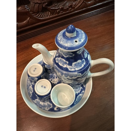 Bộ bình rót rượu Bát Tràng vẽ long ẩn NR12