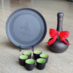 Bộ nậm rượu tử sa Bát Tràng dáng hồ lô NR15B