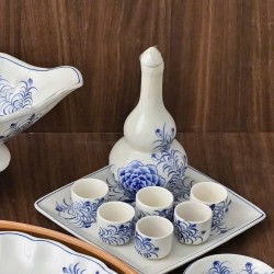 Bộ nậm rượu Bát Tràng vẽ hoa mẫu đơn NR16A