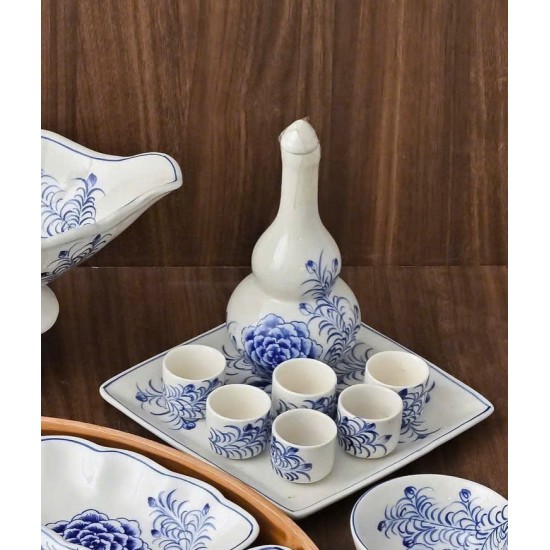 Bộ nậm rượu Bát Tràng vẽ hoa mẫu đơn NR16A