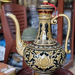 Bình rót rượu Bát Tràng men giả cổ khắc nổi phù dung NR17A