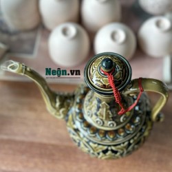 Bình rót rượu Bát Tràng men giả cổ khắc nổi phù dung NR17A