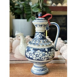 Bình rót rượu Bát Tràng men lam giả cổ vẽ hoa đào NR17B