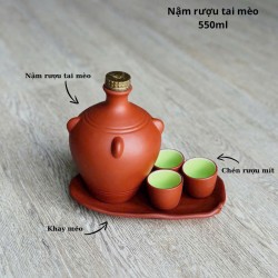 Bộ nậm rượu tai mèo Bát Tràng tử sa NR15