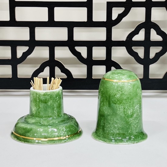 Ống tăm men vân đá vẽ chỉ vàng - Phụ kiện ấm chén