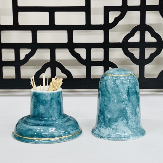 Ống tăm men vân đá vẽ chỉ vàng - Phụ kiện ấm chén
