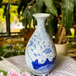 Lọ hoa dáng tỳ bà men lam vẽ hoa sen TB01 Lọ hoa dáng tỳ bà men lam vẽ hoa sen TB01