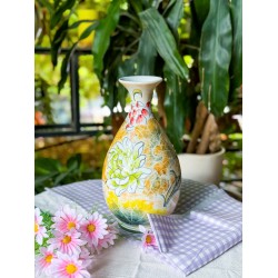 Lọ hoa dáng tỳ bà men màu vẽ hoa sen TB01A Lọ hoa dáng tỳ bà men màu vẽ hoa sen TB01A