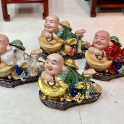 Tượng gốm Bát Tràng Di Lặc nằm thư thái cao 23cm TDL01A