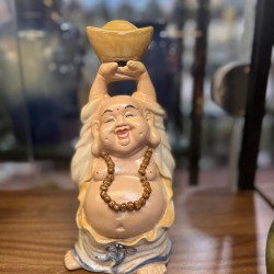 Tượng gốm Bát Tràng Di Lặc Dâng Vàng men rạn cao 25cm TDL01