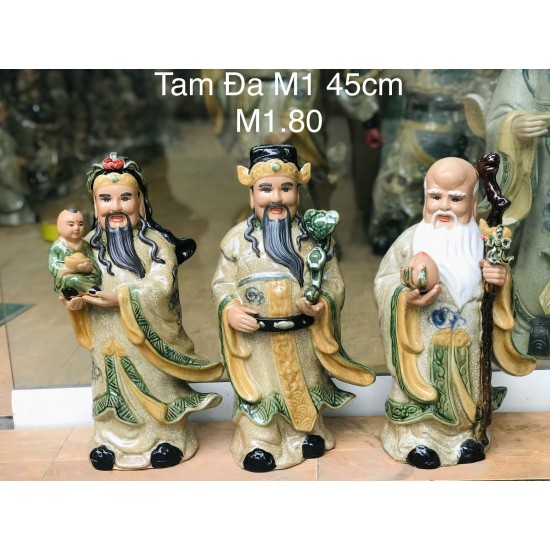 Tượng Tam Đa - Phúc Lộc Thọ men rạn xanh cao 45cm TTĐ01