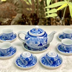 Bộ trà gốm sứ Bát Tràng vẽ long ẩn AC07B