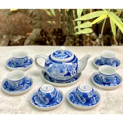 Bộ trà gốm sứ Bát Tràng vẽ long ẩn AC07B