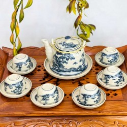 Bộ ấm chén men rạn cổ dáng vuốt vẽ tùng chùa AC18A