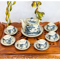 Bộ ấm chén men rạn cổ dáng vuốt vẽ tùng chùa AC18A