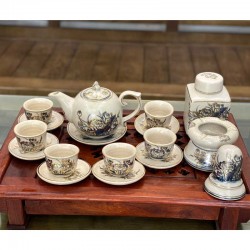 Bộ ấm chén Bát Tràng cao cấp vẽ sen vàng AC27D Bộ ấm chén Bát Tràng cao cấp vẽ sen vàng AC27D