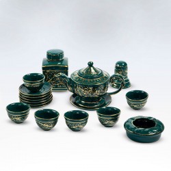 Bộ ấm chén gốm Bát Tràng cao cấp vẽ vàng AC27F Bộ ấm chén gốm Bát Tràng cao cấp vẽ vàng AC27F