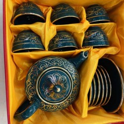 Bộ ấm chén gốm Bát Tràng cao cấp vẽ vàng AC27F Bộ ấm chén gốm Bát Tràng cao cấp vẽ vàng AC27F