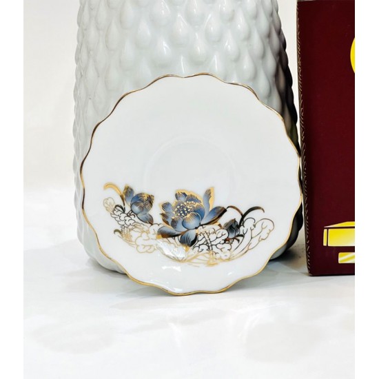 Bộ ấm trà vẽ sen xanh chỉ vàng Bát Tràng quà tân gia AC27P