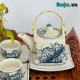 Bộ ấm chén uống trà giá rẻ men rạn vẽ hoa sen AC28B
