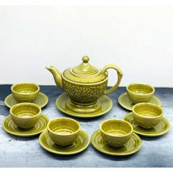 Bộ ấm chén uống trà Bát Tràng dáng lư sen nổi AC32
